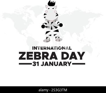 grafica vettoriale della giornata internazionale della zebra, ideale per le celebrazioni internazionali della giornata della zebra. design piatto. design del volantino.illustrazione piatta. Illustrazione Vettoriale