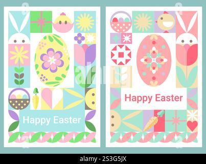 Banner poster easter Abstract Geometric Bauhaus Illustrazione Vettoriale