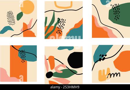 Grafica boho colorata e geometrica astratta con forme e linee audaci. Perfetto per progetti contemporanei, arte murale o progetti digitali Illustrazione Vettoriale