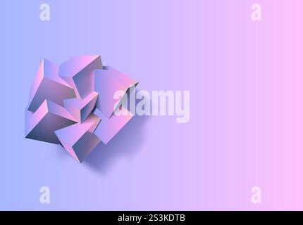 Sfondo 3D astratto con combinazione di cubi. Forme geometriche che si intersecano in uno sfondo in stile y2k viola e rosa Illustrazione Vettoriale