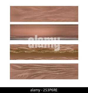 Mousse di moka 2025. Sagoma per banner astratto di tendenza orizzontale con sfumature, linee ondulate di paesaggio, mondo sottomarino di fondali marini. Sfondo di Foto Stock