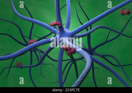 La tossina botulinica sfugge e viaggia nel sistema nervoso centrale - 3D illustrazione vista isometrica Foto Stock
