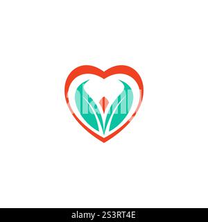 Love Leaf Logo Vector. Icona del cuore organico Illustrazione Vettoriale