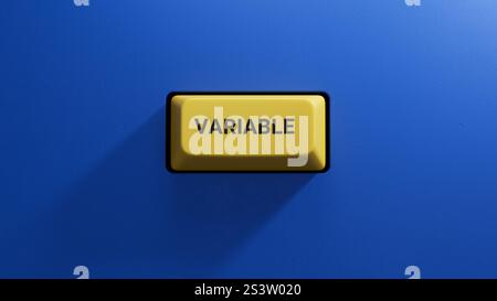 VARIABILE di parola realizzata con pulsante giallo.pulsante di primo piano della tastiera,concetto aziendale.rendering 3D su sfondo blu. Foto Stock