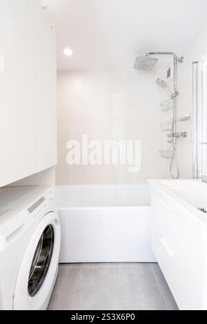 Bagno interno semplice in un edificio residenziale, toilet design in un appartamento d'hotel Foto Stock