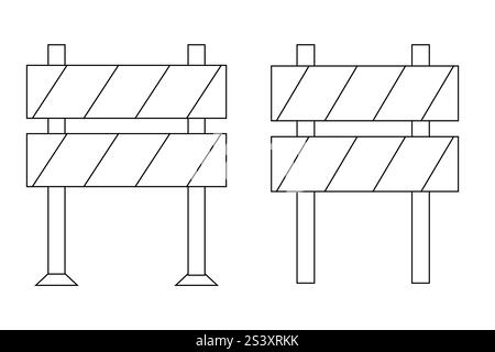 Cartello di blocco stradale, icona di protezione, simbolo. Recinzione di confine, equipaggiamento. sistema di sicurezza. Barriera stradale. Illustrazione vettoriale Illustrazione Vettoriale