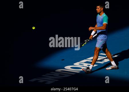 Melbourne, Australia 10.01.25. Carlos Alcaraz (ESP) è in azione durante una sessione di allenamento in vista del Tennis Australian Open 2025 al Melbourne Park. (Foto di Frank Molter) / solo per uso editoriale! Foto Stock