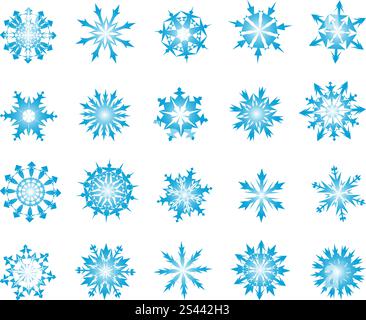Set di vettore di fiocchi di neve in forma diversa Illustrazione Vettoriale