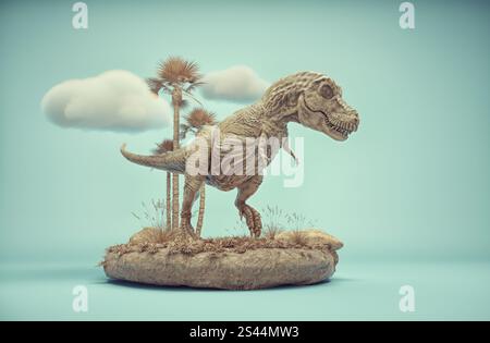 Scena di presentazione concettuale di un tirannosauro. Visse durante il tardo Cretaceo - maastrichtiano. Questa è un'illustrazione di rendering 3D Foto Stock