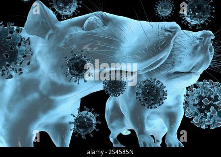 Symbolbild: CGI-Visualizierung: Coronavirus, Mutationen Delta Omicron: Aufgrund der zahlreichen Mutationen in der Oberflaechenstruktur der Omicron Var Foto Stock