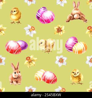 Motivo pasquale senza cuciture. Illustrazione disegnata a mano con acquerello Foto Stock