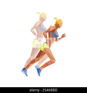 Illustrazione di un'athelette poligonale che corre, isolata su sfondo bianco Illustrazione Vettoriale