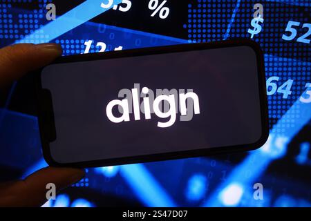 Polonia. 9 gennaio 2025. In questa immagine, il logo aziendale Align Technology viene visualizzato sullo schermo di uno smartphone. (Credit Image: © Piotr Swat/SOPA Images via ZUMA Press Wire) SOLO PER USO EDITORIALE! Non per USO commerciale! Foto Stock