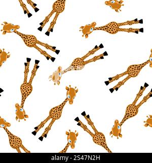 Modello senza giunture dal divertente personaggio dei fumetti Giraffe su sfondo bianco. Tropical Zoo e fauna. Illustrazione Vettoriale. Illustrazione Vettoriale