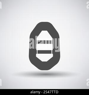 Icona di pesca con barca in gomma su sfondo grigio. Illustrazione Vettoriale. Illustrazione Vettoriale