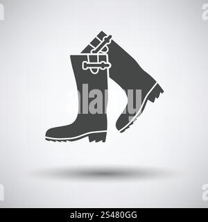 Icona degli stivali in gomma Hunter&rsquo su sfondo grigio con ombra rotonda. Illustrazione vettoriale. Illustrazione Vettoriale