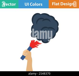 Gli appassionati di calcio di mano azienda bruciato flayer con icona di fumo. Design piatto nella UI di colori. Illustrazione Vettoriale. Illustrazione Vettoriale