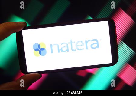 Polonia. 9 gennaio 2025. In questa immagine, il logo aziendale Natera è visualizzato sullo schermo di uno smartphone. (Foto di Piotr Swat/SOPA Images/Sipa USA) *** esclusivamente per notizie editoriali **** credito: SIPA USA/Alamy Live News Foto Stock