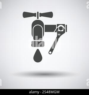 Icona della chiave e il rubinetto su sfondo grigio con round ombra. Illustrazione Vettoriale. Illustrazione Vettoriale