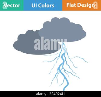 Nuvole e l'icona di un fulmine. Design piatto. Illustrazione Vettoriale. Illustrazione Vettoriale