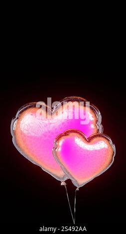 Sfondi verticali 3D astratti Valentine Heart palloncino Love neon arcobaleno colori iridescenti gradiente pop funky groove club festivo biglietto d'auguri Foto Stock