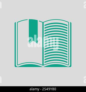 Libro aperto con icona segnalibro. Sfondo grigio con verde. Illustrazione Vettoriale. Illustrazione Vettoriale