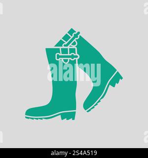 Hunter Stivali gomma icona. Sfondo grigio con verde. Illustrazione Vettoriale. Illustrazione Vettoriale