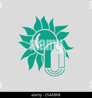 Tempesta magnetica icona. Sfondo grigio con verde. Illustrazione Vettoriale. Illustrazione Vettoriale