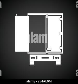 Camion rimorchio vista posteriore icona. Sfondo nero con il bianco. Illustrazione Vettoriale. Illustrazione Vettoriale