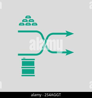 Oro e petrolio il grafico di confronto icona. Sfondo grigio con verde. Illustrazione Vettoriale. Illustrazione Vettoriale