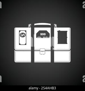 Olio, dollaro e oro valigetta di divisione concetto icona. Sfondo nero con il bianco. Illustrazione Vettoriale. Illustrazione Vettoriale