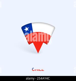 Disegno puntatore mappa bandiera Cile con ombra. Illustratore vettoriale. Illustrazione Vettoriale