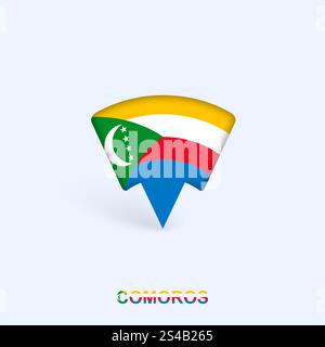 Disegno puntatore mappa flag Comore con ombra. Illustratore vettoriale. Illustrazione Vettoriale