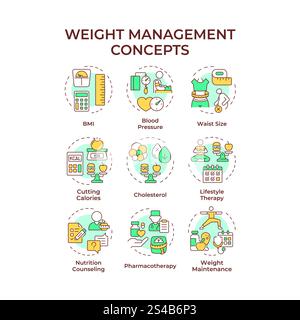 Icone di concetto multicolore per la gestione del peso Illustrazione Vettoriale
