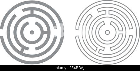 Icona circolare labirinto o a labirinto grigio set . Illustrazione Vettoriale