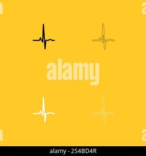 Icona impostazione ekg ritmo cardiaco in bianco e nero .. Icona set Heart rhythm ekg in bianco e nero . Stile piatto. Illustrazione Vettoriale