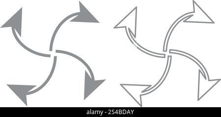 Quattro frecce in loop dall'icona centrale. Set grigio .. Quattro frecce in loop dall'icona centrale. È grigio. Illustrazione Vettoriale