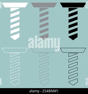 Vite autofilettante di colore bianco grigio nero. Set di colori per viti autofilettanti bianco/grigio/nero. Illustrazione Vettoriale