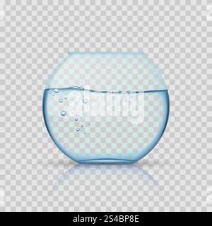 Acquario in vetro realistico con acqua su sfondo trasparente. Acquario in vetro realistico con acqua su sfondo trasparente. Acquario in vetro, vaschetta per pesci o acquario con liquido trasparente. Illustrazione vettoriale Illustrazione Vettoriale