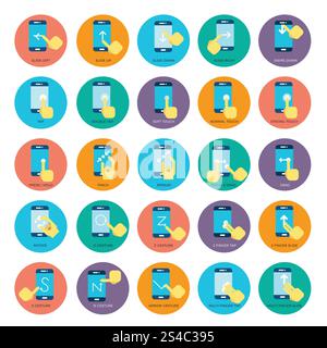 Icone vettoriali degli smartphone con gesti piatti. Mani che tengono lo smartphone. Icone vettoriali degli smartphone con gesti piatti. Mani che tengono lo smartphone. Set di gesti per il dispositivo touchscreen, icona con gesti delle dita Illustrazione Vettoriale