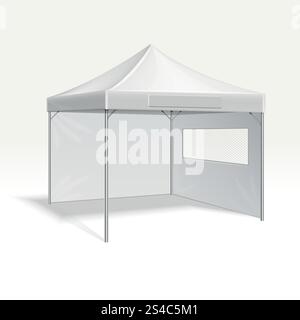 Pubblicità promozionale per l'illustrazione vettoriale della tenda pieghevole per eventi all'aperto. Pubblicità promozionale per l'illustrazione vettoriale della tenda pieghevole per eventi all'aperto. Coprire la protezione del telaio da sole e pioggia Illustrazione Vettoriale