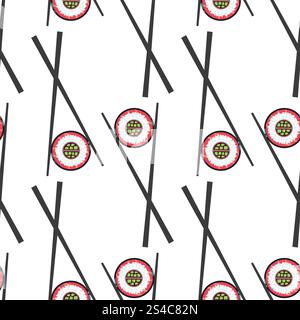 Sushi e bacchette, motivo vettoriale senza cuciture. Sushi e bacchette isolate su sfondo bianco. Illustrazione della ripetizione continua vettoriale Illustrazione Vettoriale