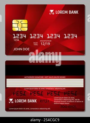 Le carte di credito su due lati creano un'illustrazione vettoriale per la tua azienda. Le carte di credito su due lati creano un'illustrazione vettoriale per la tua azienda. Carta elettronica per operazioni bancarie e banca di carte di plastica Illustrazione Vettoriale