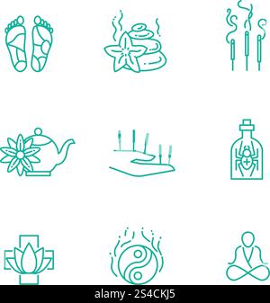 Medicina alternativa omeopatia erbe icone vettoriali a linea sottile. Medicina alternativa omeopatia erbe icone vettoriali a linea sottile. Illustrazione di aromaterapia e fitoterapia, farmaci organici a base di erbe Illustrazione Vettoriale