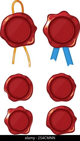 Set vettoriale vintage di foche di cera cartoni animati. Set vettoriale vintage di foche di cera cartoni animati. Immagine del timbro per il messaggio in formato lettera Illustrazione Vettoriale