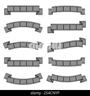 Set vettoriale di striscioni a nastro con cornice fotografica. Set vettoriale di striscioni a nastro con cornice fotografica. Illustrazione della pellicola negativa della fotografia Illustrazione Vettoriale