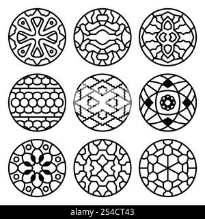 Tradizionale vettore coreano, antichi modelli buddisti, ornamenti e simboli. Tradizionale vettore coreano, antichi modelli buddisti, ornamenti e simboli. Illustrazione decorativa orientale del tatuaggio Illustrazione Vettoriale