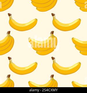 Sfondo a banana vettoriale giallo senza cuciture. Motivo di sfondo trasparente a banana vettoriale giallo. Illustrazione di frutta tropicale dolce Illustrazione Vettoriale