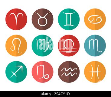 Set di segni zodiacali vettoriali icone piatte sfondo bianco. Simbolo dell'illustrazione zodiacale. Set di segni zodiacali vettoriali icone piatte sfondo bianco Illustrazione Vettoriale