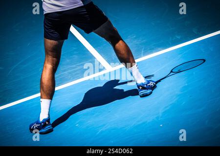 11 gennaio 2025: MELBOURNE, AUSTRALIA - 11 GENNAIO: Novak Djokovic della Serbia durante le prove di allenamento in vista dell'Australian Open 2025 al Melbourne Park l'11 gennaio 2025 a Melbourne, Australia. (Credit Image: © Chris Putnam/ZUMA Press Wire) SOLO PER USO EDITORIALE! Non per USO commerciale! Foto Stock